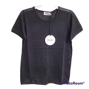 Line & Dot Black Wool Blend Sheer Sweater Knit Short Sleeve Top Size Medium NWT